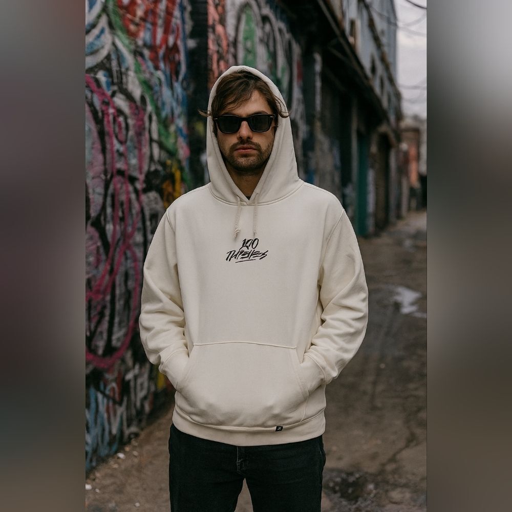 100 Thieves Center Logo Embroidered Hoodie White Thick Cotton Blend Cyber Grunge